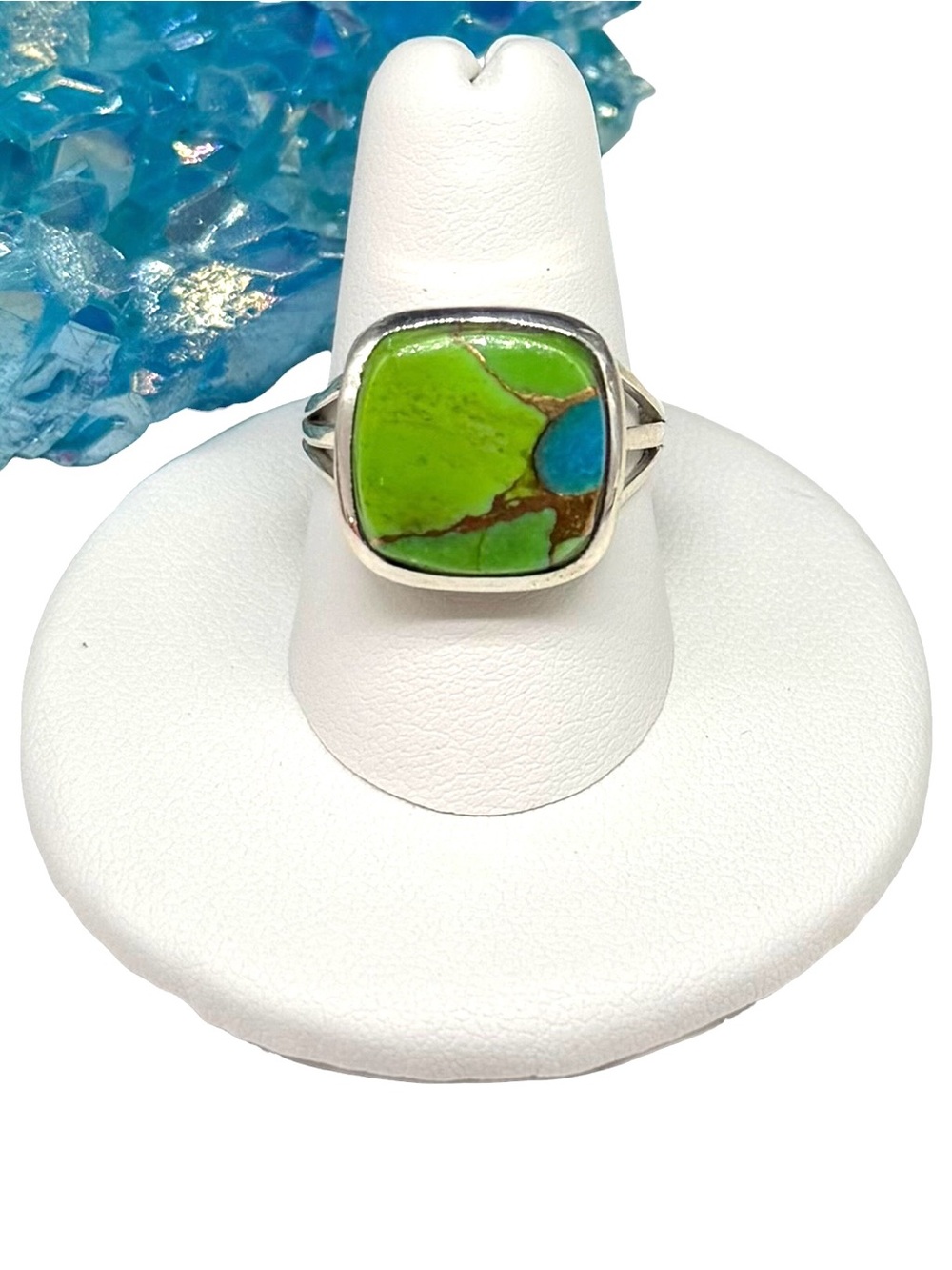 Green & Blue Mohave Turquoise Ring Size 8 Solid 925 Sterling Silver
